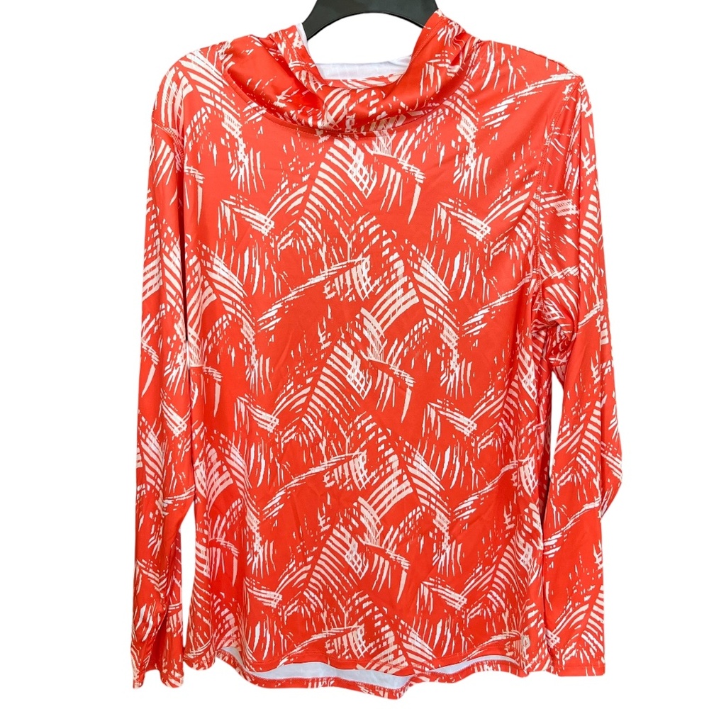 The American Outdoorsman Women Coral Leaf Abstract LongSleeve Athletic Top Sz XL